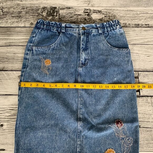 Vintage Embroidered Stone Wash Wash Denim Pencil Jean Skirt - Picture 14 of 16